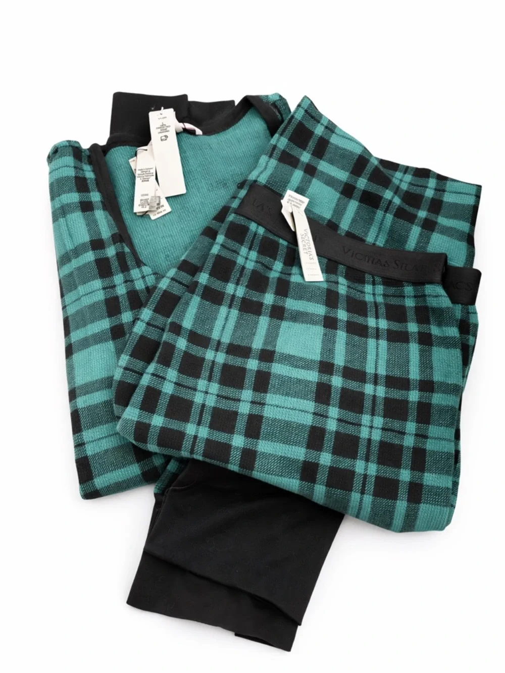 Victoria's Secret Teal and Black Plaid Lounge Set - Picture 3 of 8